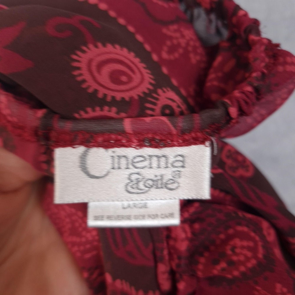 Vntg Whimsy Fairy Dress Womens Large Red Paisley Chiffon Sheer Babydoll Grunge - Picture 15 of 16